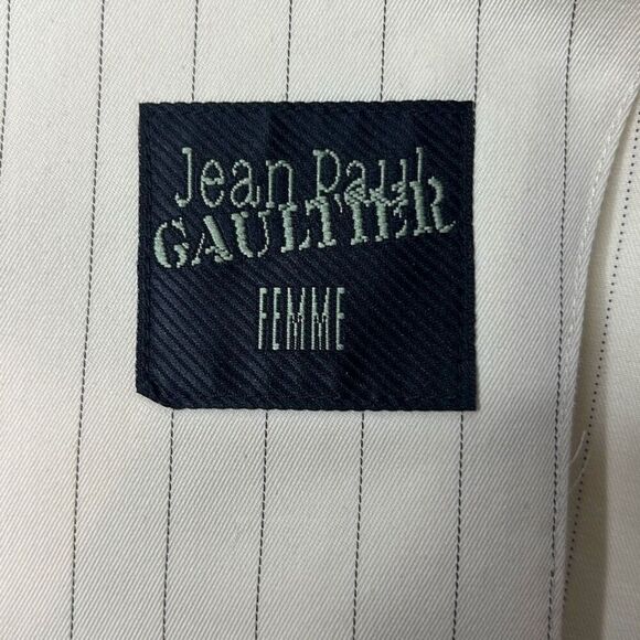 Vintage Jean Paul Gaultier Femme Ivory Pinstripe Suit Set Blazer & Pants (304) - Picture 10 of 16